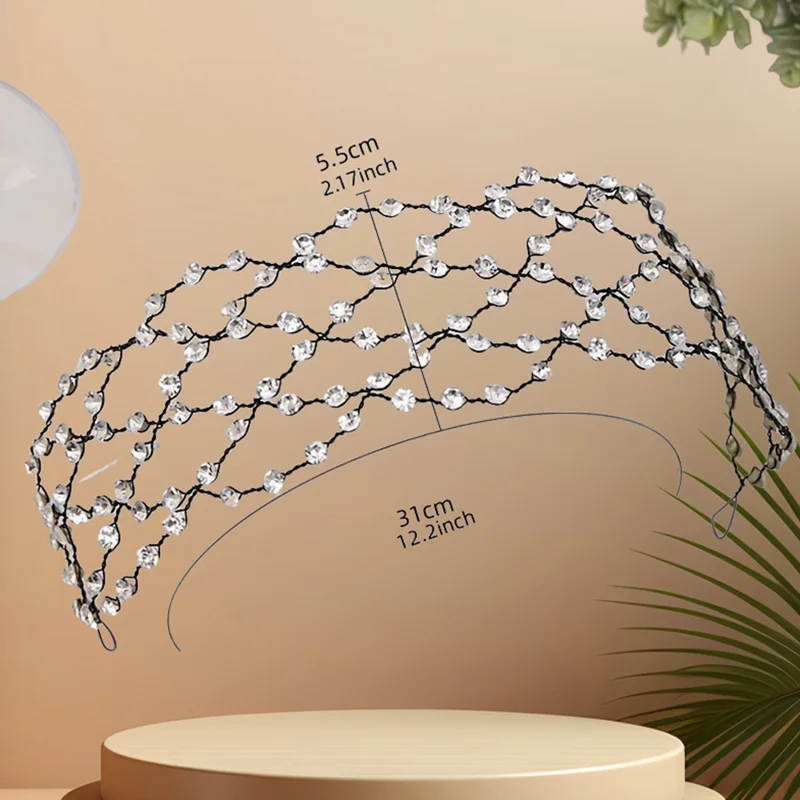 Elegant Women Sparkling Rhinestones Hair Net Crown Wedding Headpieces Bride Headband