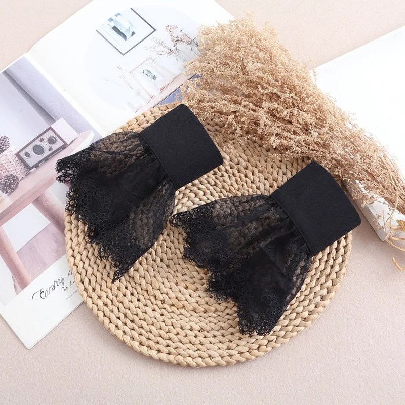 2Pcs / Set Detachable Lace Cuffs Removable Fake Sleeves Shirt Extenders Decorative Accessories - Black