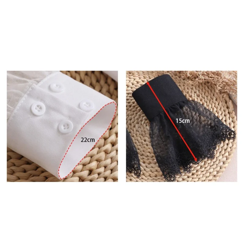 2Pcs / Set Detachable Lace Cuffs Removable Fake Sleeves Shirt Extenders Decorative Accessories - Black