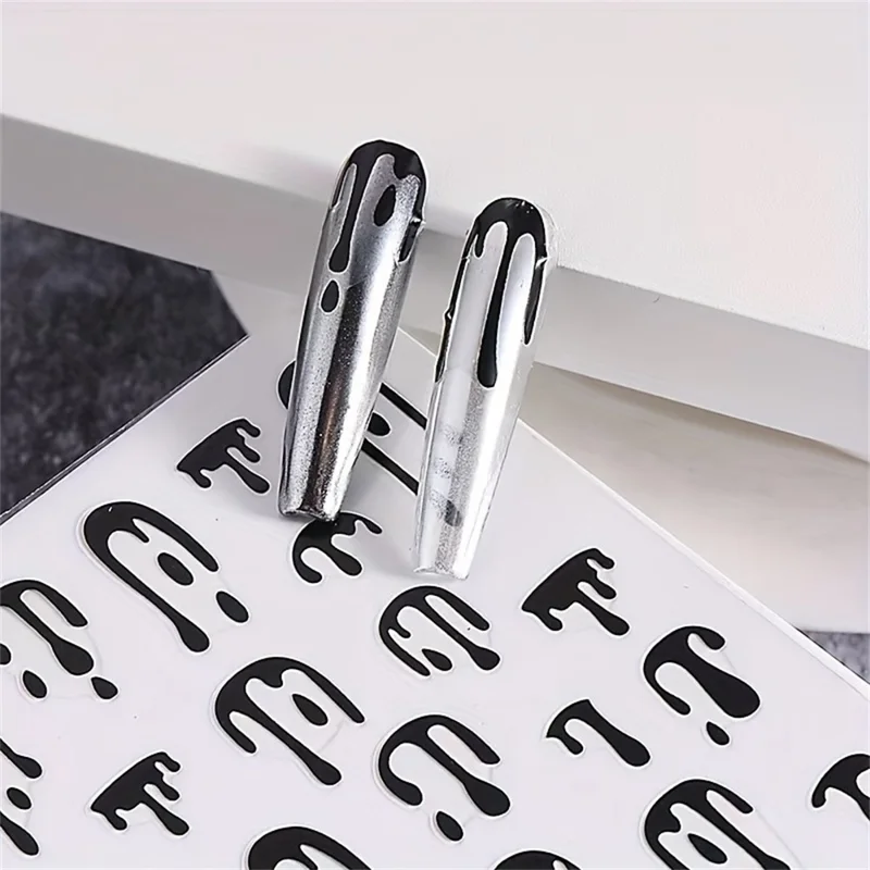 Наклейки для ногтей на Хэллоуин, 3D эффект капающей крови и плавления, ПВХ, самоклеящиеся, маникюрные наклейки - SO-130 черные