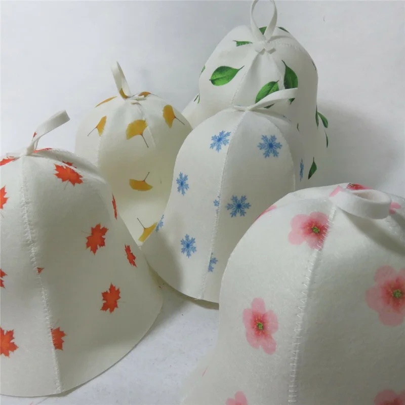 Felt Sauna Bath Cap Thick Absorbent Hair Drying Hat Quick Dry Shower Cap Elastic Band Non Slip - Snowflake