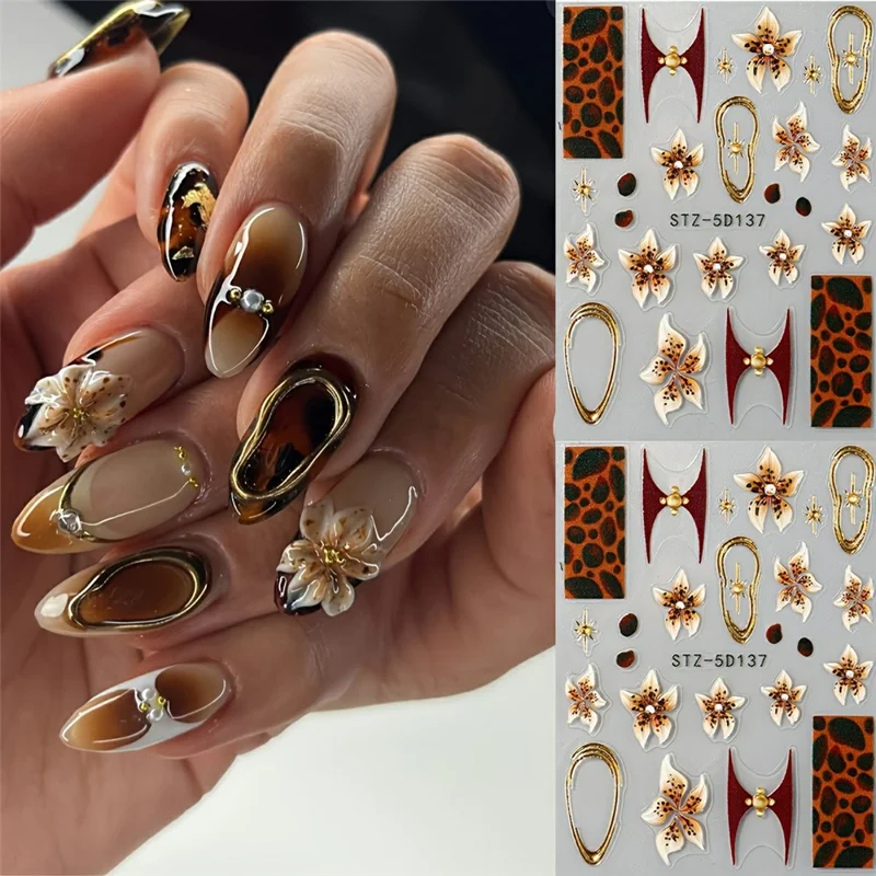 5D Relief-nagelkunstklæber med relief selvklæbende nageldecal - STZ-5D137