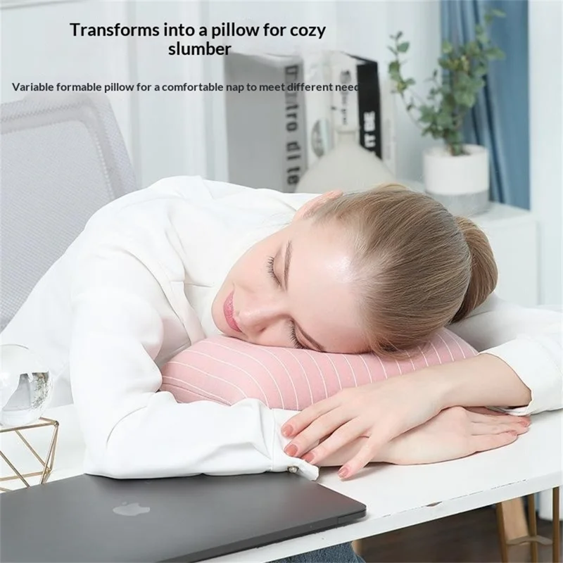 Cuscino da viaggio 2 in 1 deformabile a forma di U per ufficio, riposino, viaggio, cuscino portatile trasformabile con design a righe - Verde chiaro