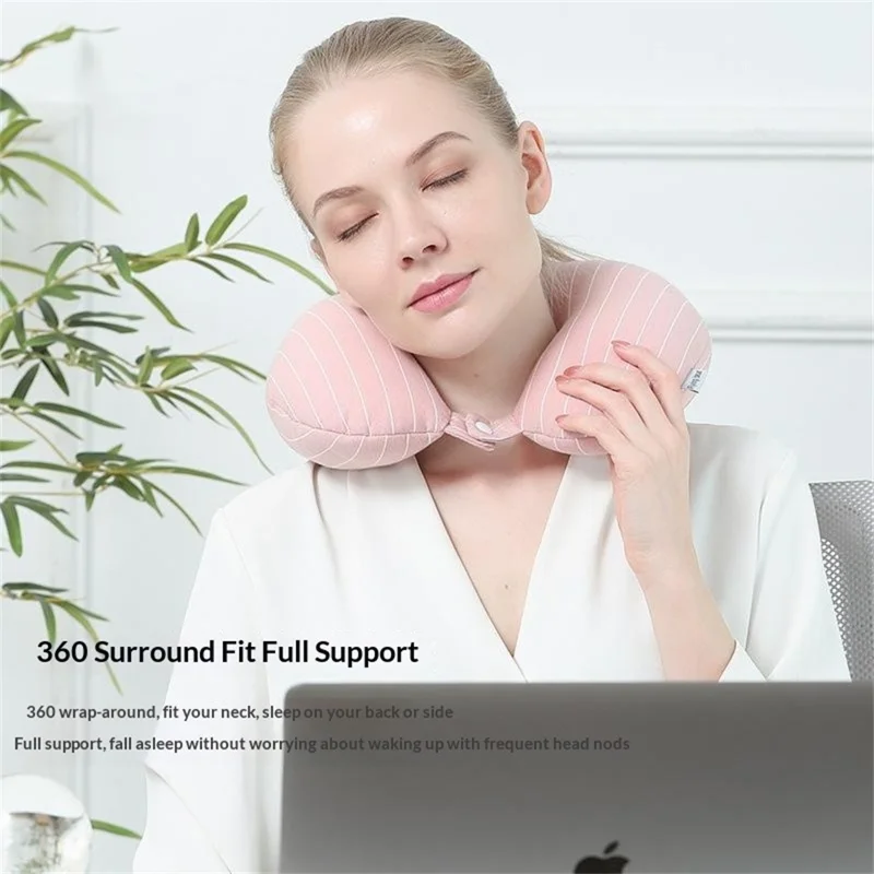 Cuscino da viaggio 2 in 1 deformabile a forma di U per ufficio, riposino, viaggio, cuscino portatile trasformabile con design a righe - Verde chiaro