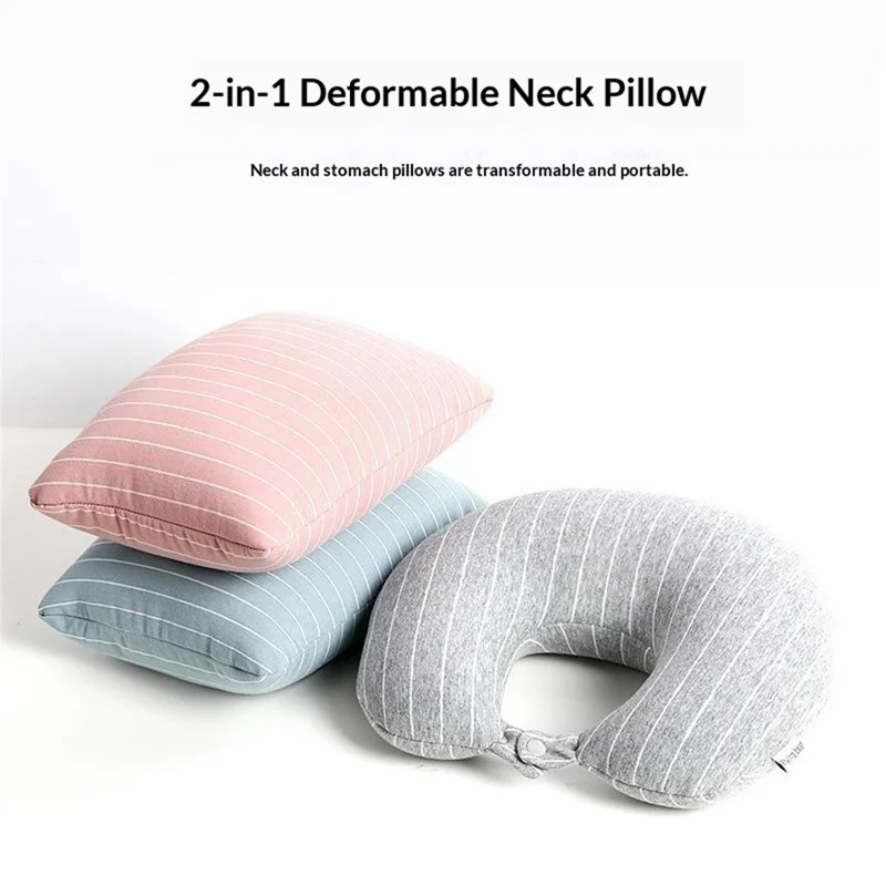 2 in 1 Deformable U Shape Neck Pillow for Office Nap Travel Transformable Portable Pillow Striped Design - Dark Grey