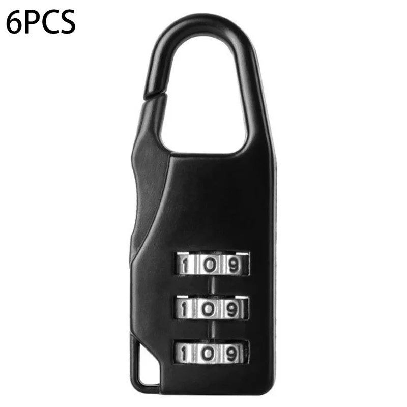 Juego de 6 candados de combinación para equipaje, mochila, taquilla de gimnasio, candado de seguridad de viaje con contraseña de 3 dígitos - Versión larga/Negro