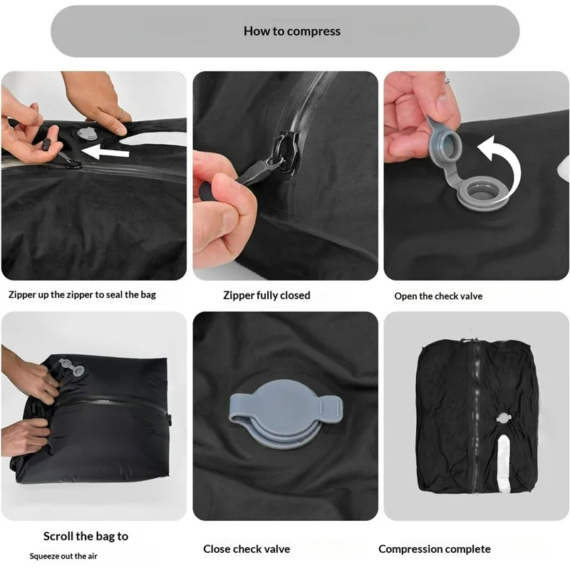 Travel Vacuum Storage Bag Space Saver Compression Pack Waterproof Airtight Clothes Organizer for Luggage - No Window / Black / 16L