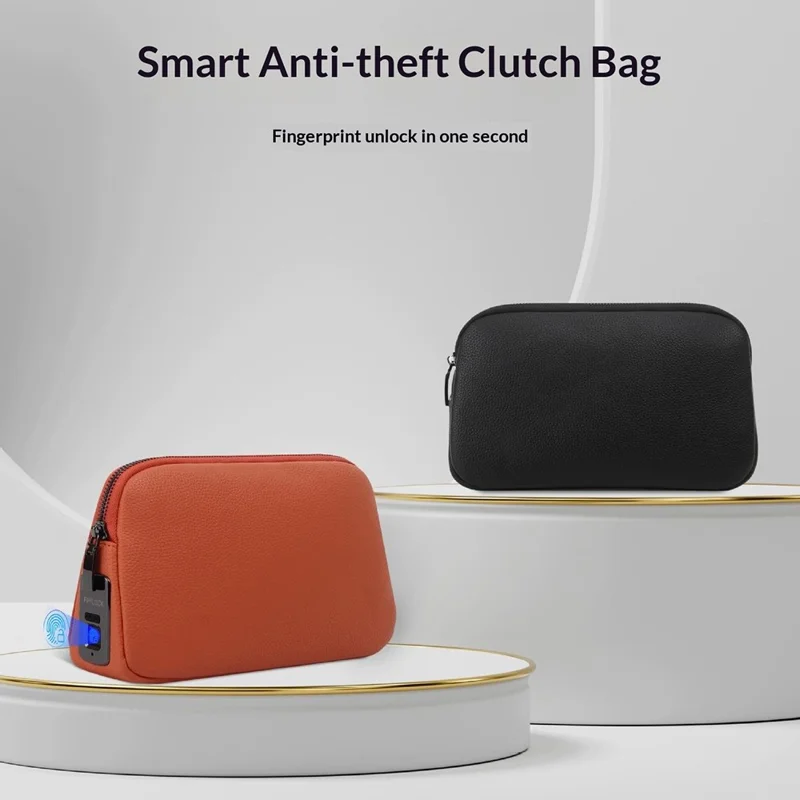 Inteligentna torebka zabezpieczona odciskiem palca, przenośny organizer z blokadą biometryczną - Czarny