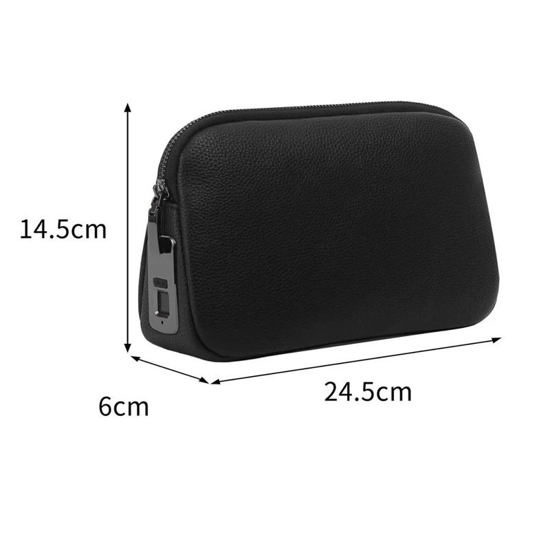 Inteligentna torebka zabezpieczona odciskiem palca, przenośny organizer z blokadą biometryczną - Czarny