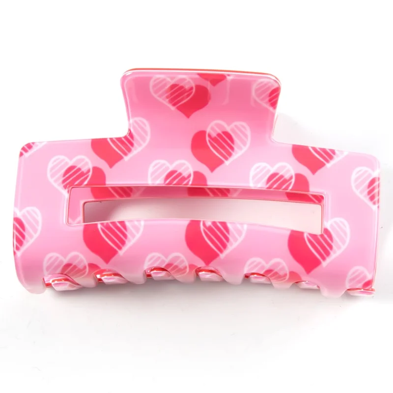 Rose Heart Hair Claw Clips Rektangulära Håraccessoarer Ljuv Romantik Florerande Mönster Vår Grepp - A20-4-15