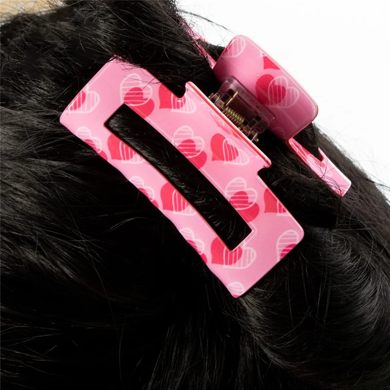 Rose Heart Hair Claw Clips Rektangulära Håraccessoarer Ljuv Romantik Florerande Mönster Vår Grepp - A20-4-15