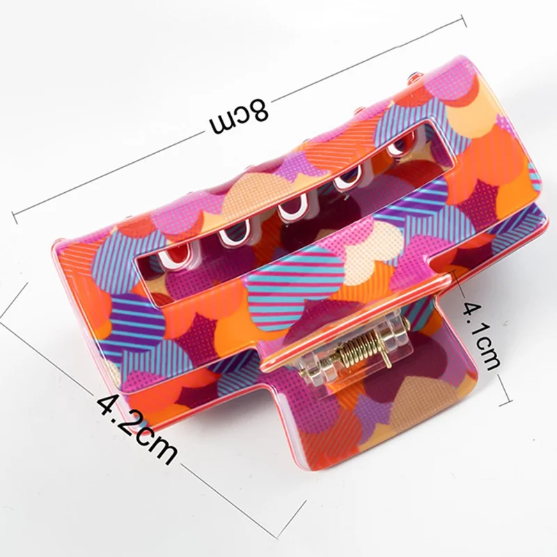 Rose Heart Hair Claw Clips Rektangulära Håraccessoarer Ljuv Romantik Florerande Mönster Vår Grepp - A20-4-15