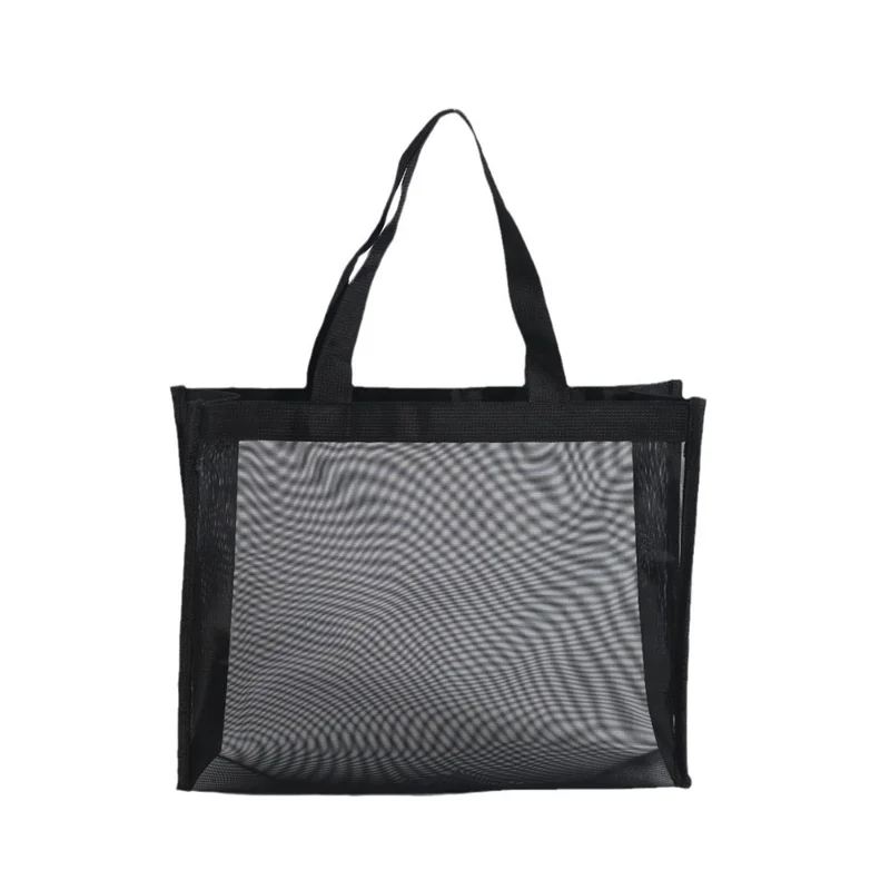 Borsa da spiaggia in nylon 45 x 35 x 15 cm, borsa a rete pieghevole leggera per la spesa, custodia per riporre - Nera