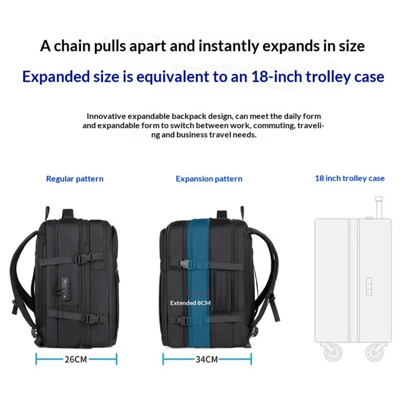 Vakuumkompressions-Rucksack mit TSA-Schloss, wasserdichter Oxford-Tuch-Reise- und Laptop-Shoulderbag mit Luftpumpe - K03
