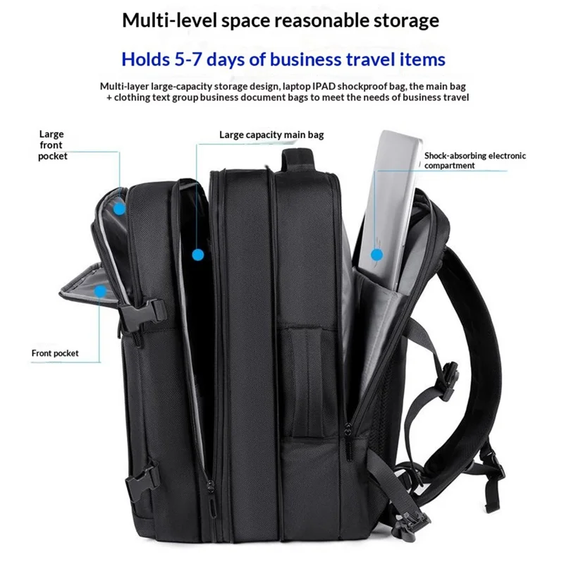 Vakuumkompressions-Rucksack mit TSA-Schloss, wasserdichter Oxford-Tuch-Reise- und Laptop-Shoulderbag mit Luftpumpe - K03