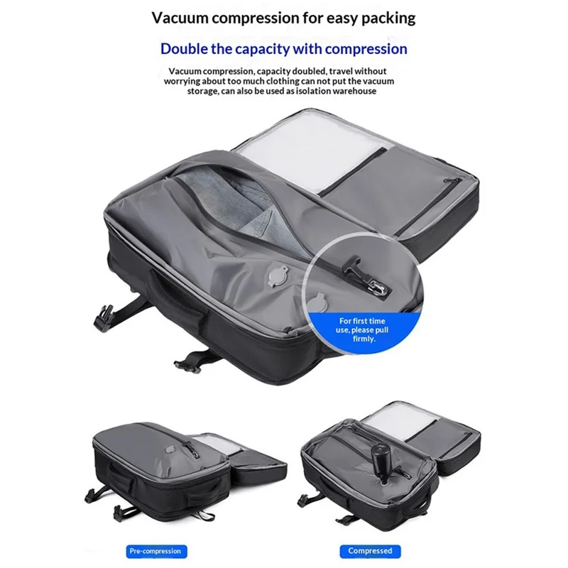 Vakuumkompressions-Rucksack mit TSA-Schloss, wasserdichter Oxford-Tuch-Reise- und Laptop-Shoulderbag mit Luftpumpe - K03