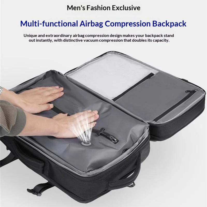 Vakuumkompressions-Rucksack mit TSA-Schloss, wasserdichter Oxford-Tuch-Reise- und Laptop-Shoulderbag mit Luftpumpe - K03