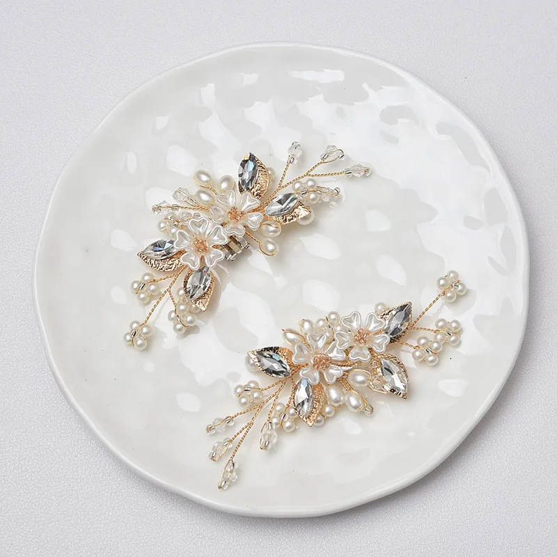 2 PCS Bridal Shoe Clips Wedding Removable Flower Accessories DIY Pearl Rhinestones Decorative Clips