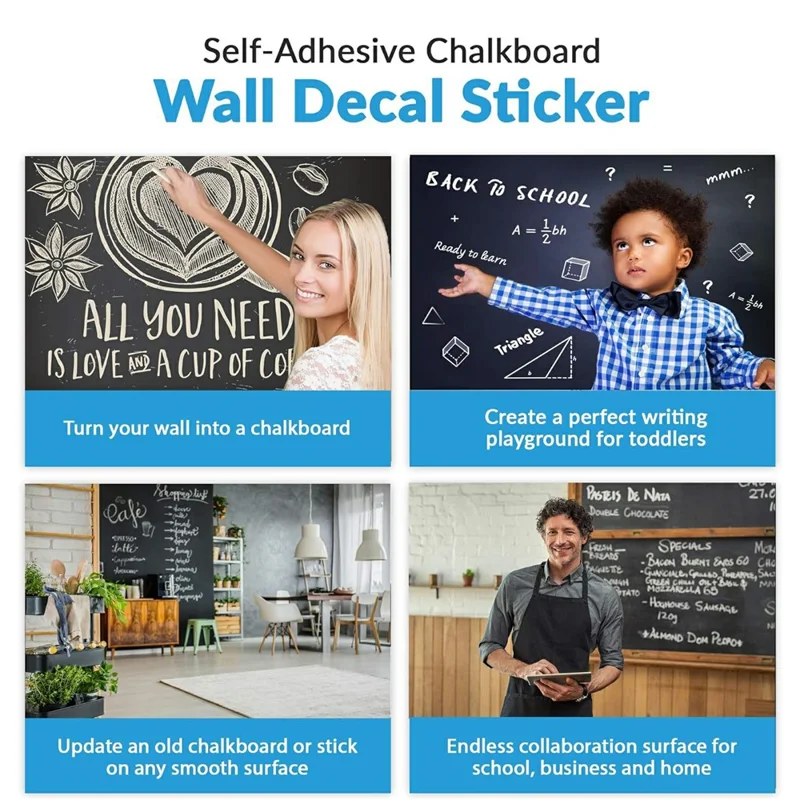 Autocolante de Parede Quadro de Giz Autocolante 45 x 200 cm PVC Impermeável Reutilizável - Preto