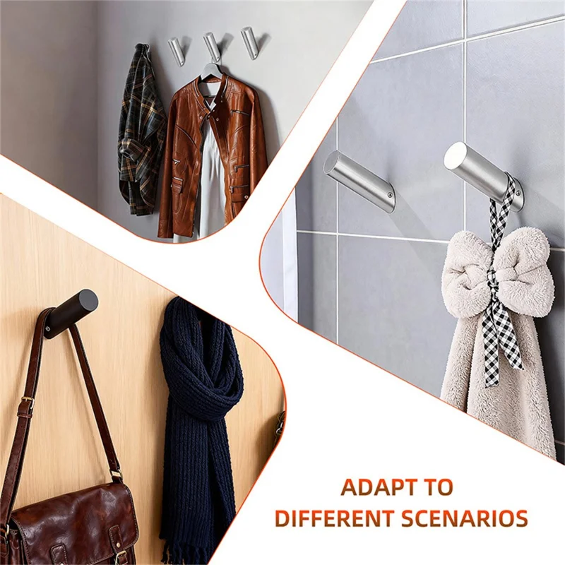 Patère murale en acier inoxydable, crochet simple, porte-serviettes de salle de bains, porte-manteau - Argent