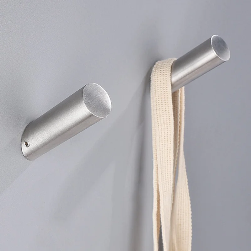 Patère murale en acier inoxydable, crochet simple, porte-serviettes de salle de bains, porte-manteau - Argent