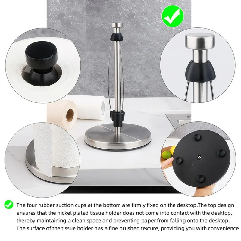 Support de Rouleau de Papier Essuie-Tout en Acier Inoxydable pour Comptoir de Cuisine avec Amortisseur - Noir