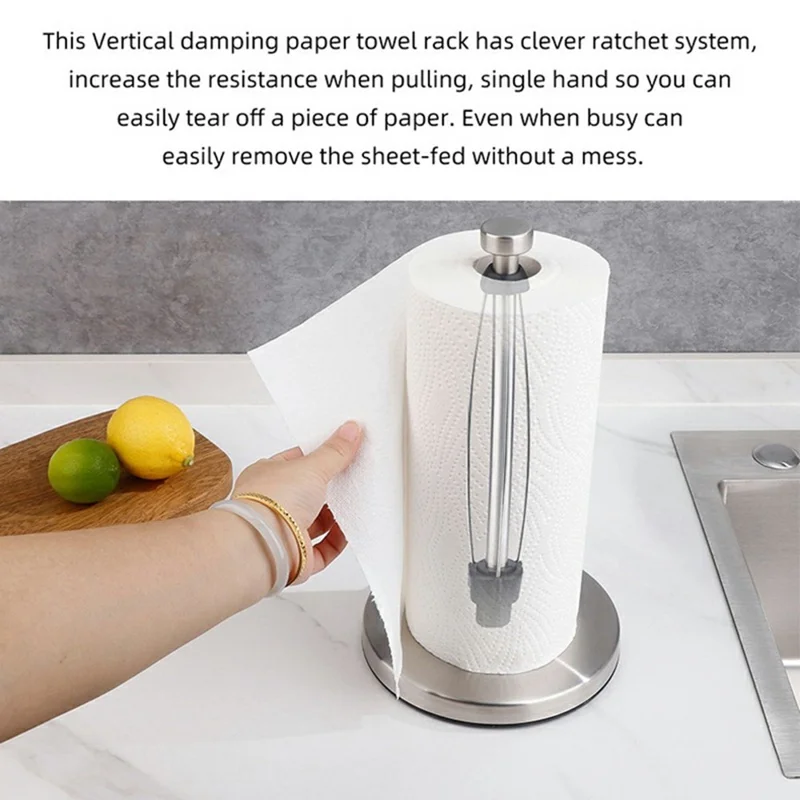 Support de Rouleau de Papier Essuie-Tout en Acier Inoxydable pour Comptoir de Cuisine avec Amortisseur - Noir