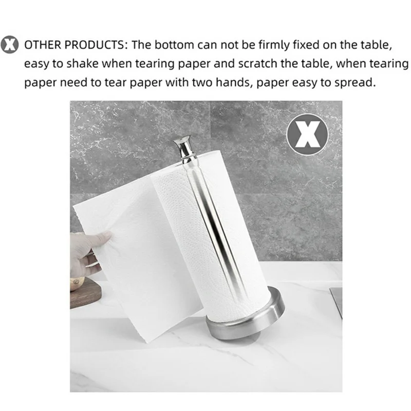 Support de Rouleau de Papier Essuie-Tout en Acier Inoxydable pour Comptoir de Cuisine avec Amortisseur - Noir