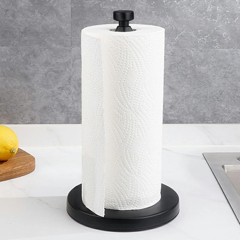 Support de Rouleau de Papier Essuie-Tout en Acier Inoxydable pour Comptoir de Cuisine avec Amortisseur - Noir