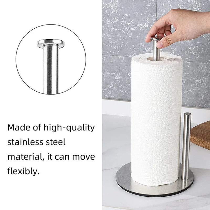 Support pour rouleau de papier de cuisine en acier inoxydable, support de rangement de mouchoirs sur bureau pour essuie-tout - Noir