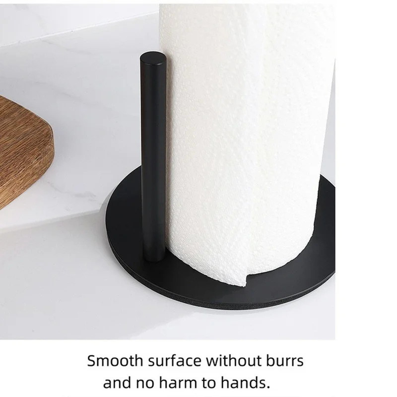 Support pour rouleau de papier de cuisine en acier inoxydable, support de rangement de mouchoirs sur bureau pour essuie-tout - Noir