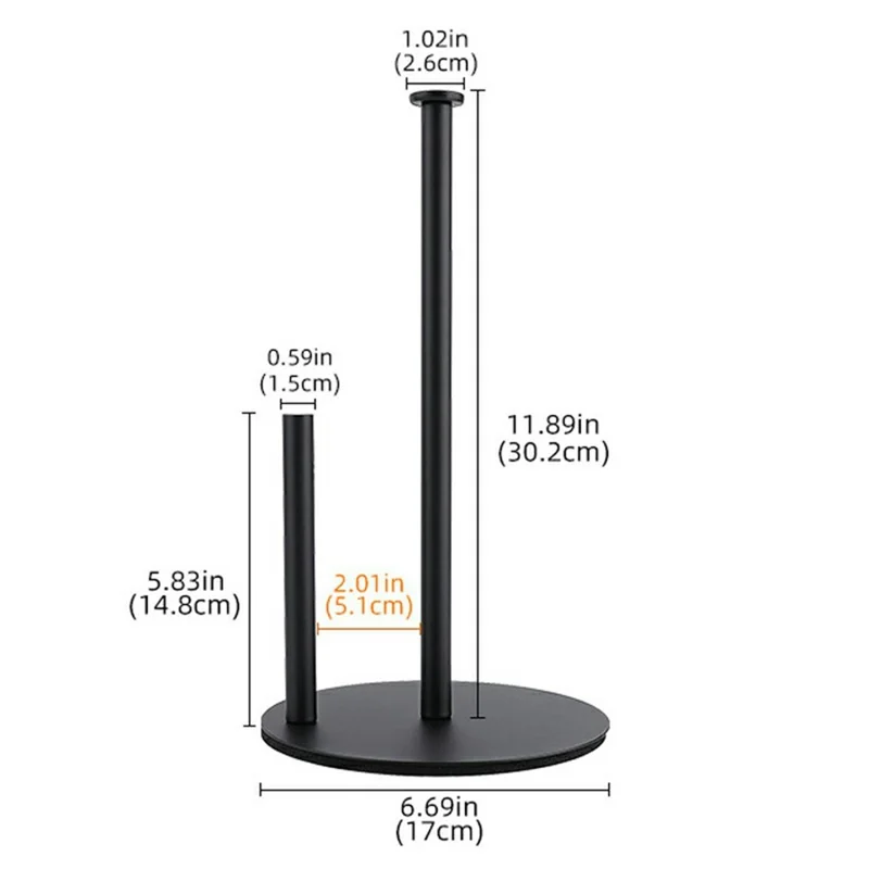 Support pour rouleau de papier de cuisine en acier inoxydable, support de rangement de mouchoirs sur bureau pour essuie-tout - Noir