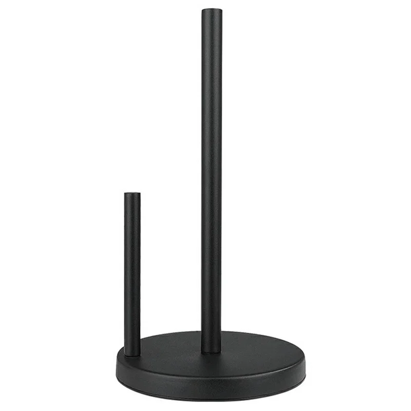 Support mural de cuisine en acier inoxydable pour rouleau de papier essuie-tout, support vertical à double tige - Noir