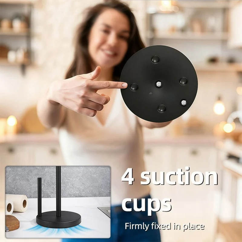 Support mural de cuisine en acier inoxydable pour rouleau de papier essuie-tout, support vertical à double tige - Noir