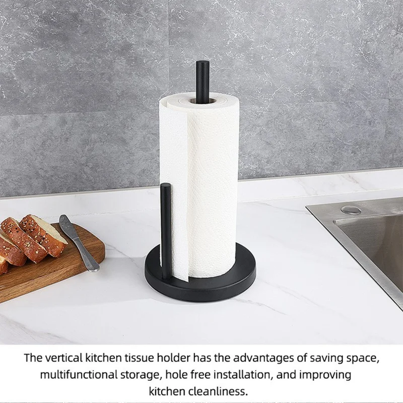 Support mural de cuisine en acier inoxydable pour rouleau de papier essuie-tout, support vertical à double tige - Noir