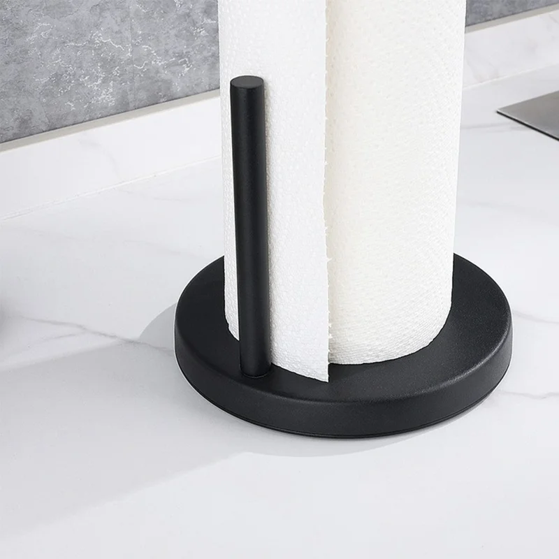 Support mural de cuisine en acier inoxydable pour rouleau de papier essuie-tout, support vertical à double tige - Noir
