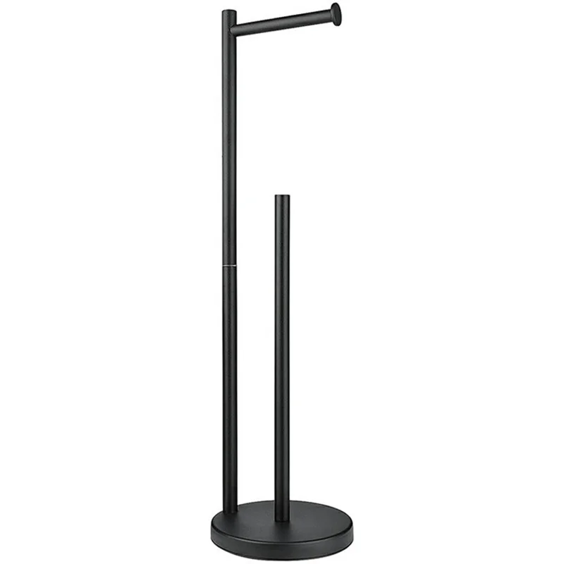 Stainless Steel Toilet Paper Holder Bathroom Floor Standing Suction Cup Toilet Stand - Black