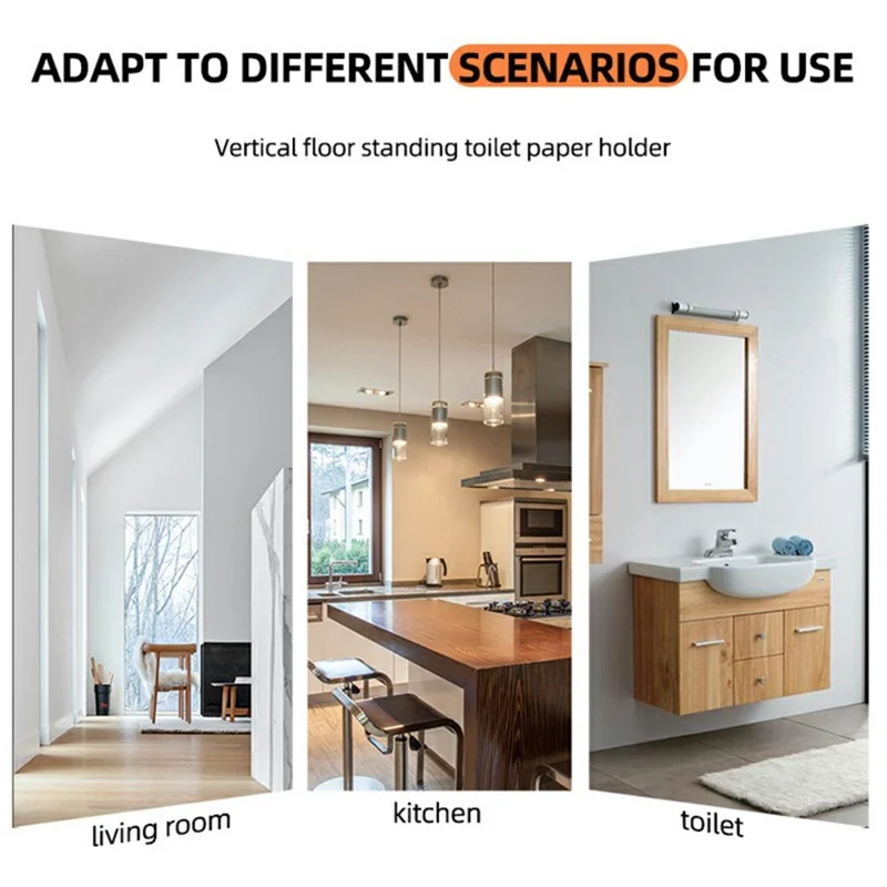 Stainless Steel Toilet Paper Holder Bathroom Floor Standing Suction Cup Toilet Stand - Black