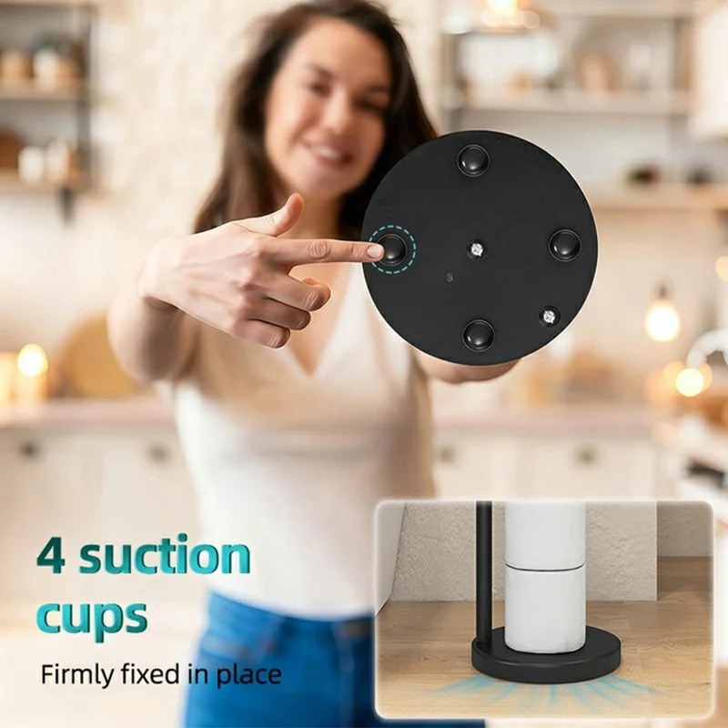 Stainless Steel Toilet Paper Holder Bathroom Floor Standing Suction Cup Toilet Stand - Black