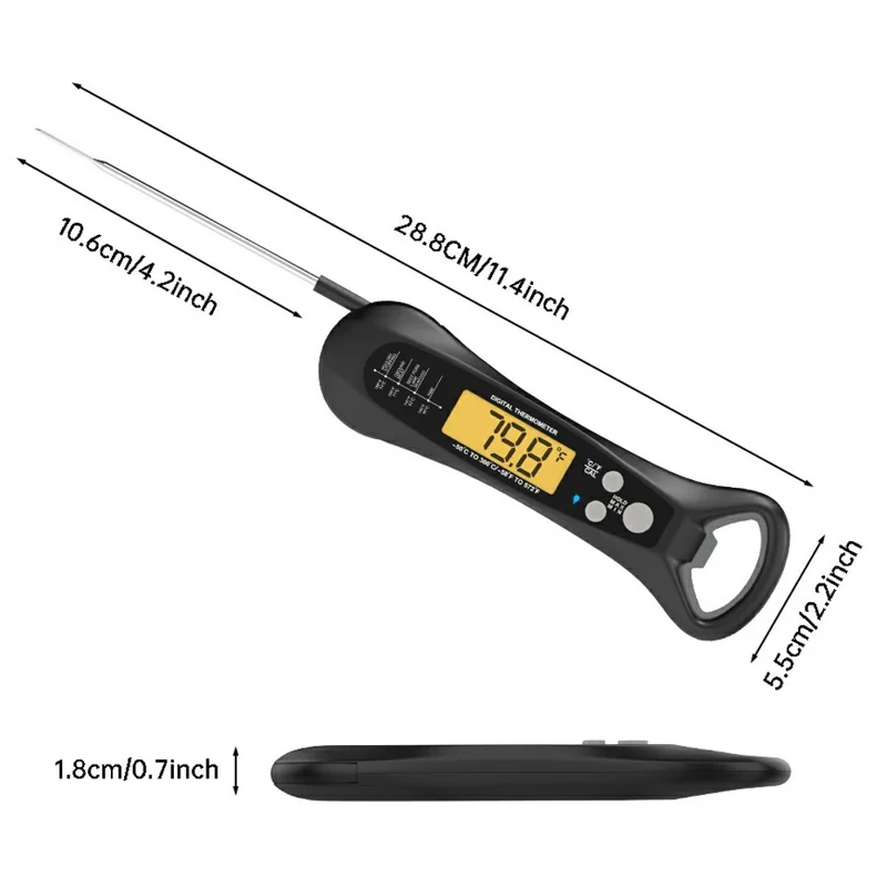 Termometro Elettronico da Cucina per Alimenti con Sonda Pieghevole, Termometro Digitale Impermeabile per Cottura BBQ - Nero