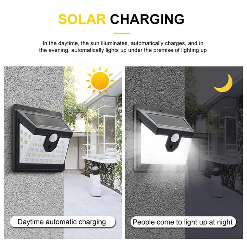 40-LED Solar Powered Motion Sensor Wall Light IP65 Waterproof Outdoor Garden Yard Lamp