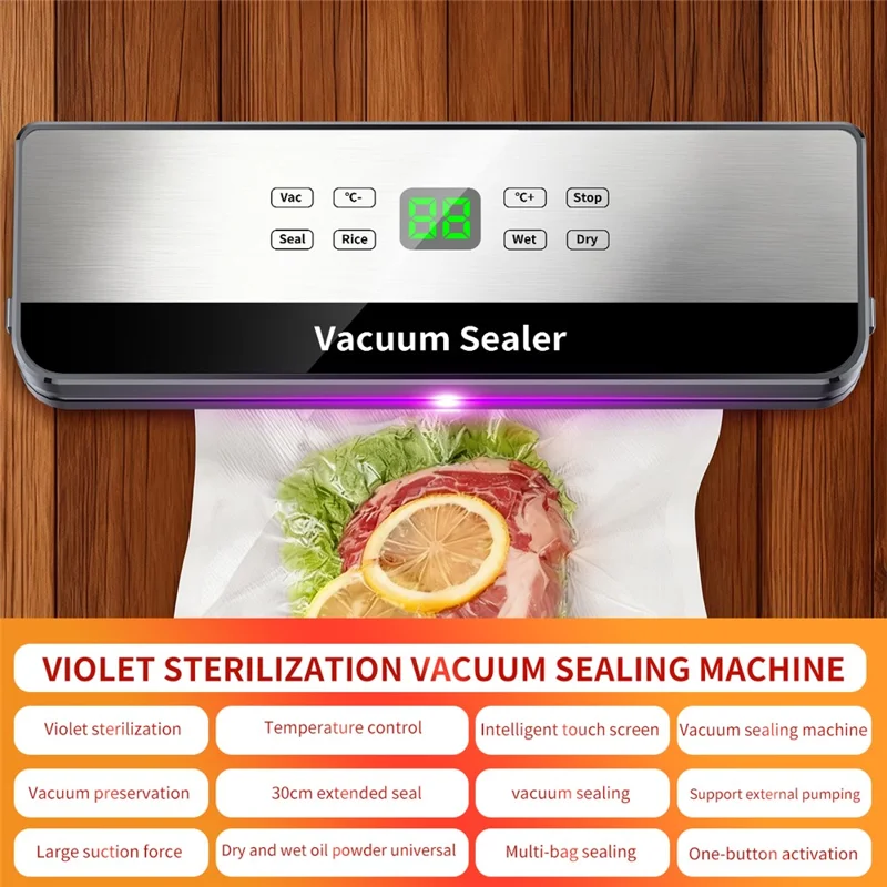 813 Temperature Control Vacuum Sealer Dry / Wet Dual Use Food Sealing Machine with 10 Vacuum Bags - EU Plug