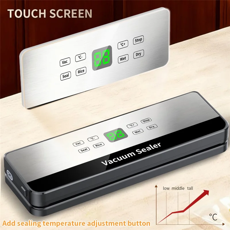 813 Temperature Control Vacuum Sealer Dry / Wet Dual Use Food Sealing Machine with 10 Vacuum Bags - EU Plug