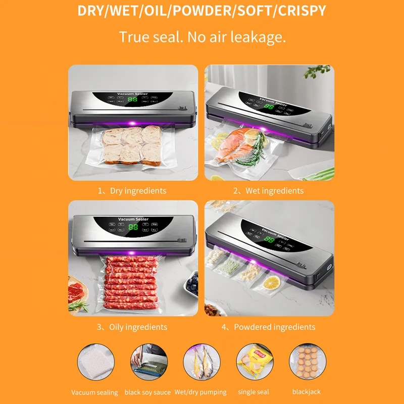 811 Dry / Wet Dual Use Electric Vacuum Sealer Temperature Control Food Packing Machine with 10 Vacuum Bags - EU Plug