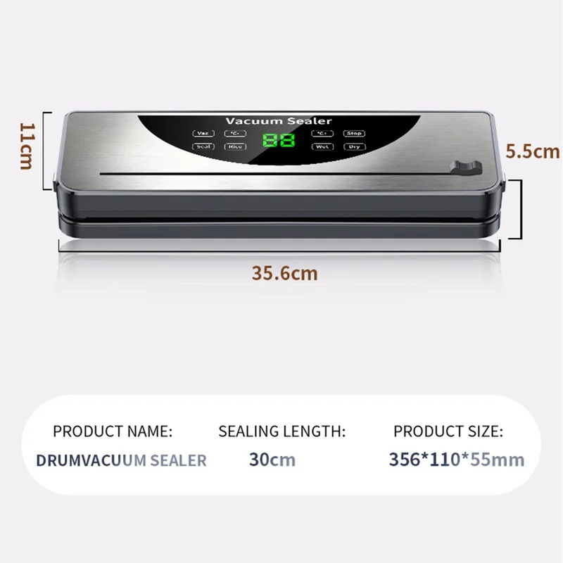 811 Dry / Wet Dual Use Electric Vacuum Sealer Temperature Control Food Packing Machine with 10 Vacuum Bags - EU Plug