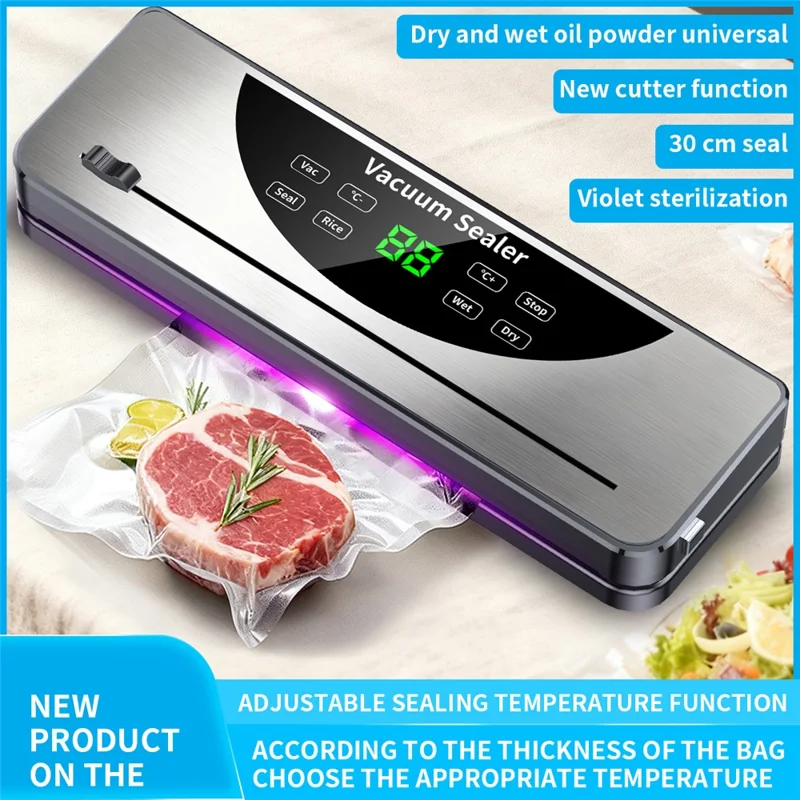 811 Dry / Wet Dual Use Electric Vacuum Sealer Temperature Control Food Packing Machine with 10 Vacuum Bags - EU Plug