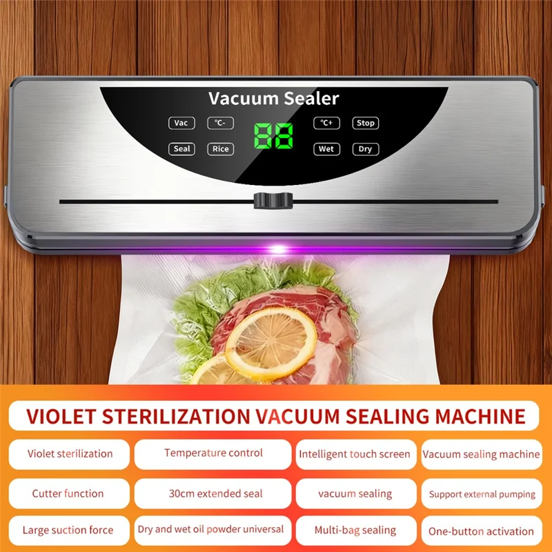 811 Dry / Wet Dual Use Electric Vacuum Sealer Temperature Control Food Packing Machine with 10 Vacuum Bags - EU Plug