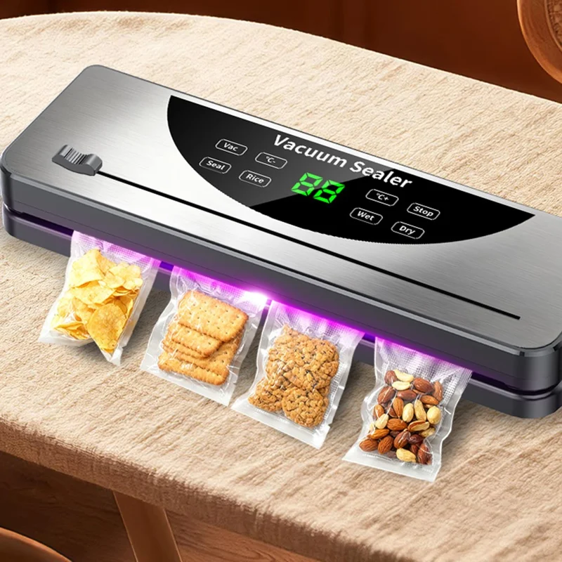 811 Dry / Wet Dual Use Electric Vacuum Sealer Temperature Control Food Packing Machine with 10 Vacuum Bags - EU Plug