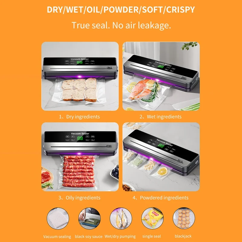 817 Кухонный вакуумный упаковщик с встроенным подвижным ножом, автоматический упаковщик для продуктов с 10 вакуумными пакетами — вилка стандарта ЕС