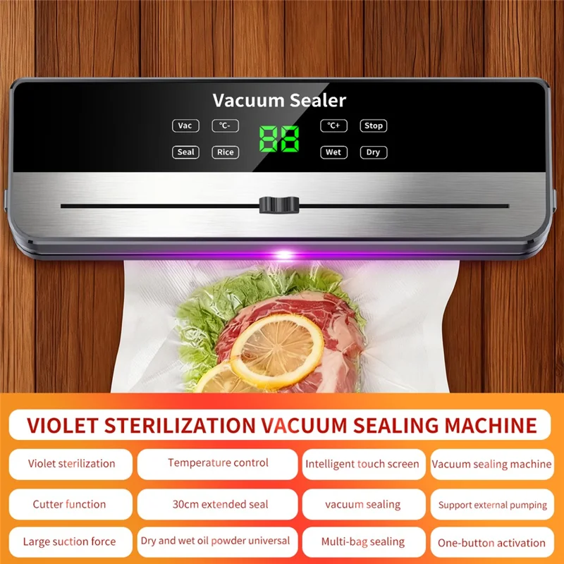 817 Кухонный вакуумный упаковщик с встроенным подвижным ножом, автоматический упаковщик для продуктов с 10 вакуумными пакетами — вилка стандарта ЕС